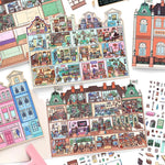 puzzle multicolore art deco détails bâtiments adhésif pièces boite rangement lunettes