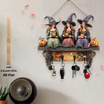 étagère murale décorative sorcières motifs automne couleurs vives halloween clés