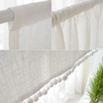rideau blanc tissu lin pompons moderne rustique fenêtre 100x45cm 132x45cm 132x61cm