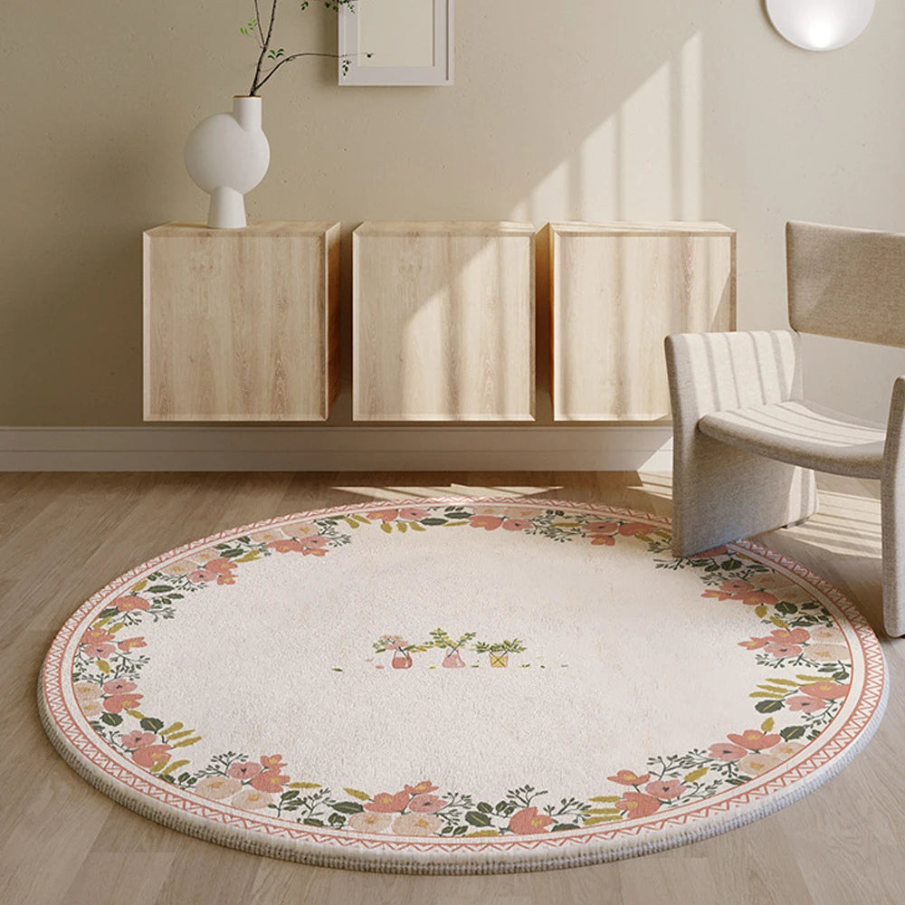 tapis rond floral moderne polygone coloré salon décoration maison variété motifs moelleux polyester