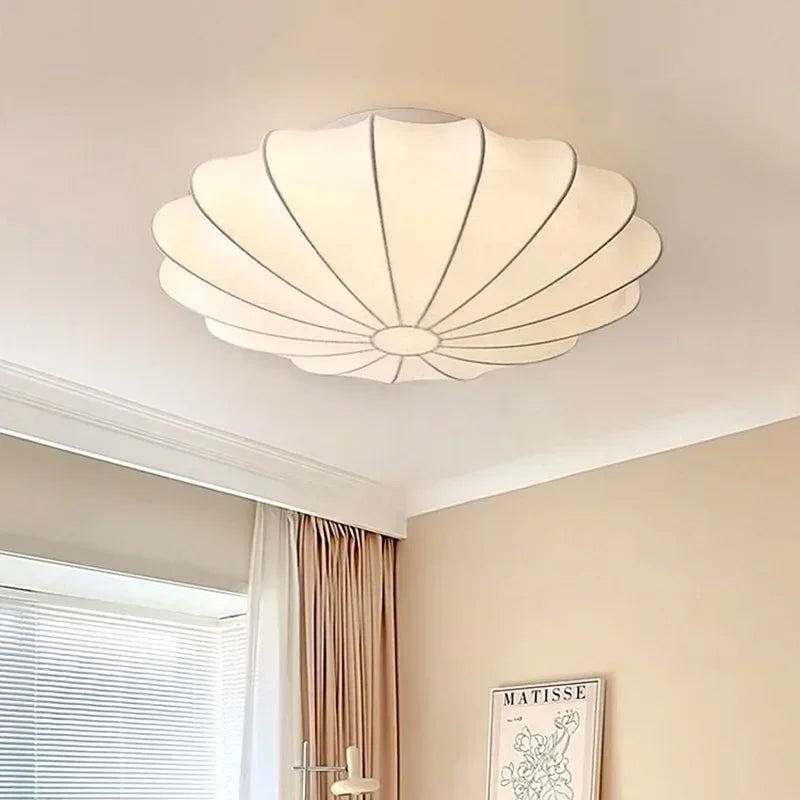lampe moderne soie blanc rayures coquillage lumières 10 15m²
