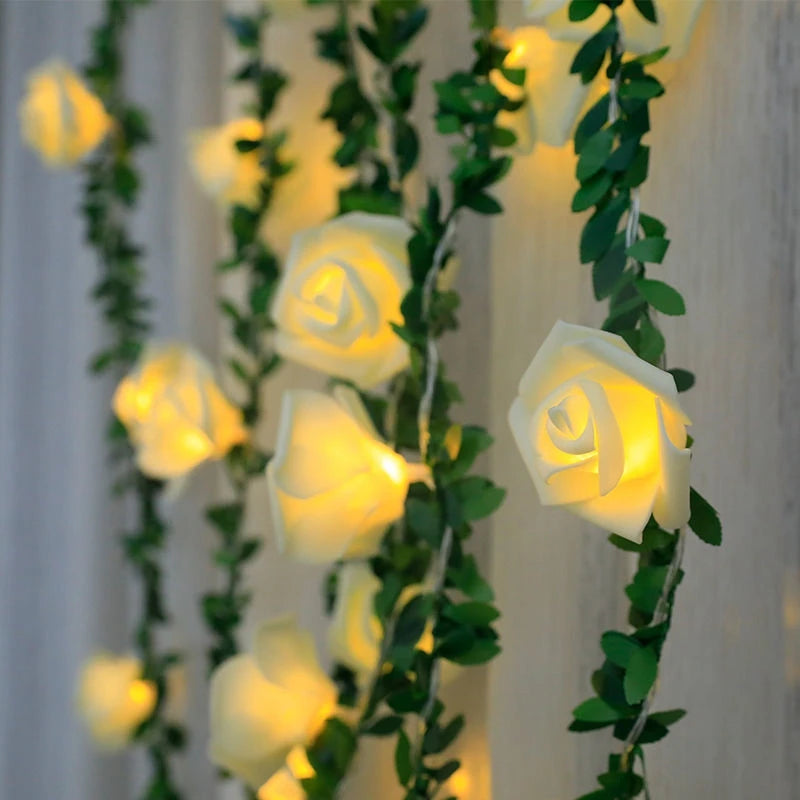 guirlande lumineuse rose feuilles vert festifs decoration mariage noel anniversaire blanc orange
