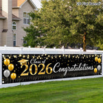 bannière célébration diplômes noir doré confettis guirlande lumineuse clips décoration événement festive