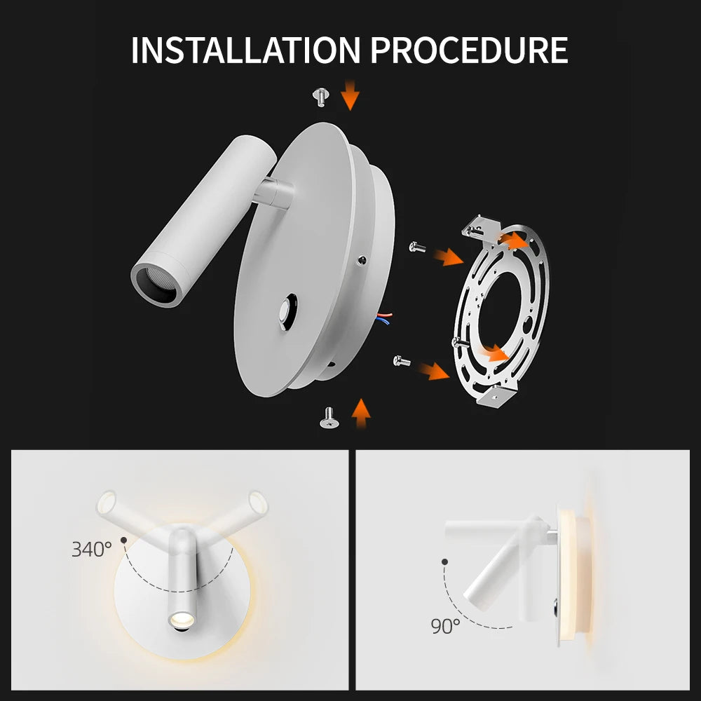 lampe murale moderne led dimmable blanc mat interrupteur tactile fixée mur chambre entree