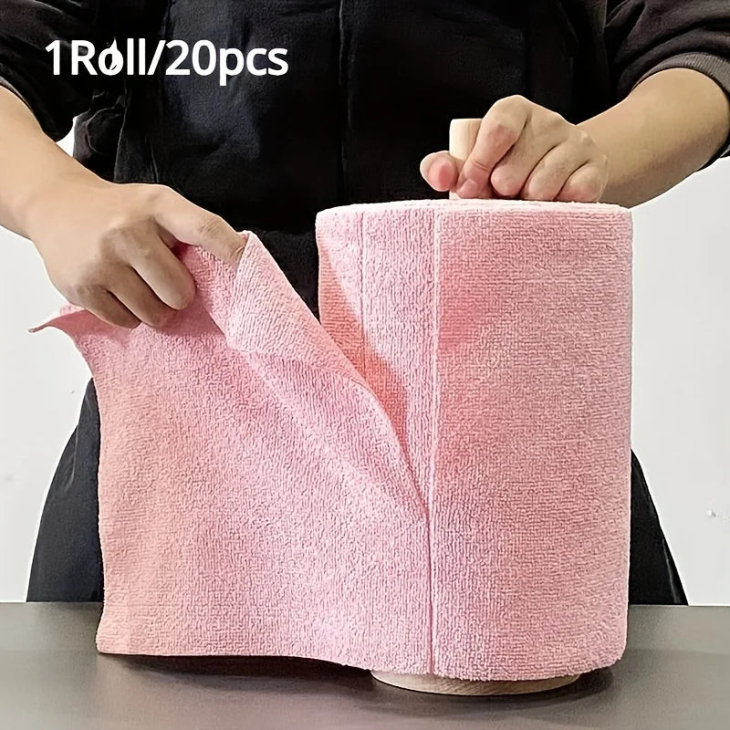 serviettes cuisine microfibre rose clair douces absorbantes modernes pratiques 20 pièces rouleau