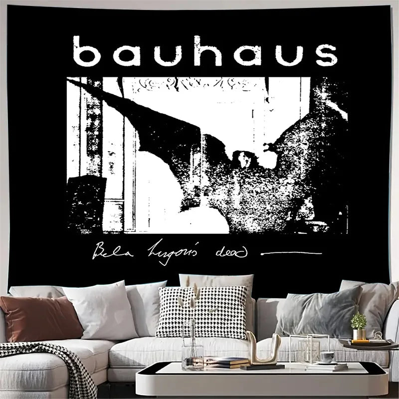 tapisserie murale bauhaus noir blanc texte artiste chambre salon decoration