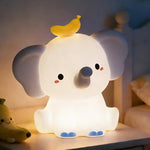 veilleuse éléphant blanc bleu jaune moderne flux lumineux faible intensité variable led chambre bébé