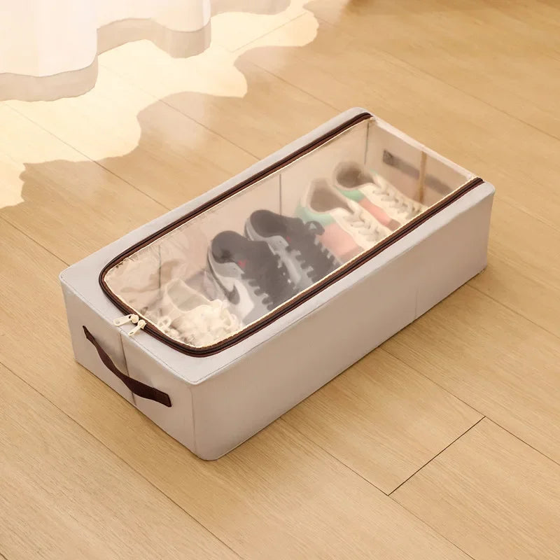 boîte rangement pliable chaussures tissu lin moderne poignées robustes transparente conteneur storage