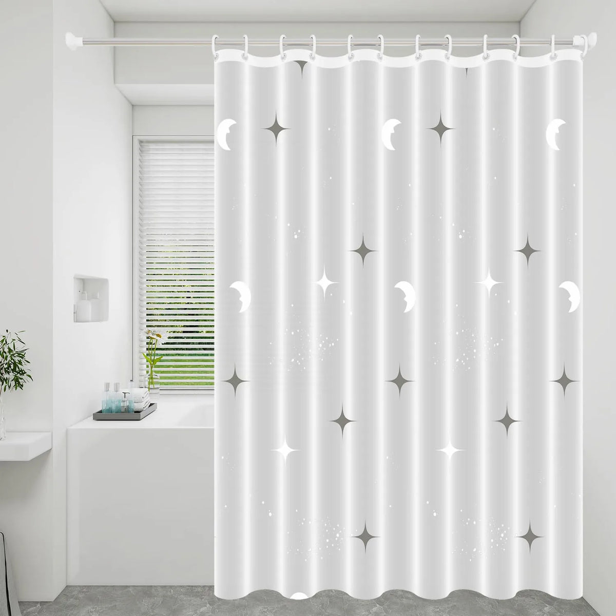 rideau douche enfant étoiles lune moderne opaque relief éva blanc annuaire suspension respectueux environnement