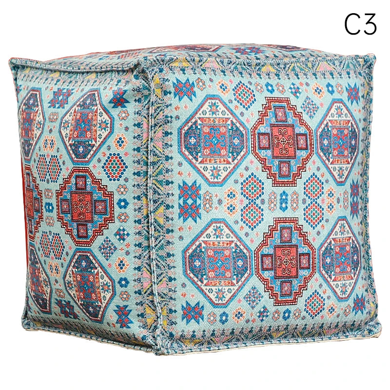 coussin sol orange bleu ethnique motifs floraux traditionnels carreaux coton polyester
