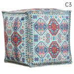 coussin sol orange bleu ethnique motifs floraux traditionnels carreaux coton polyester
