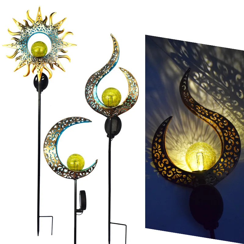 lumière solaire or artisanale étoiles motifs floraux oiseau jardin décoration extérieure