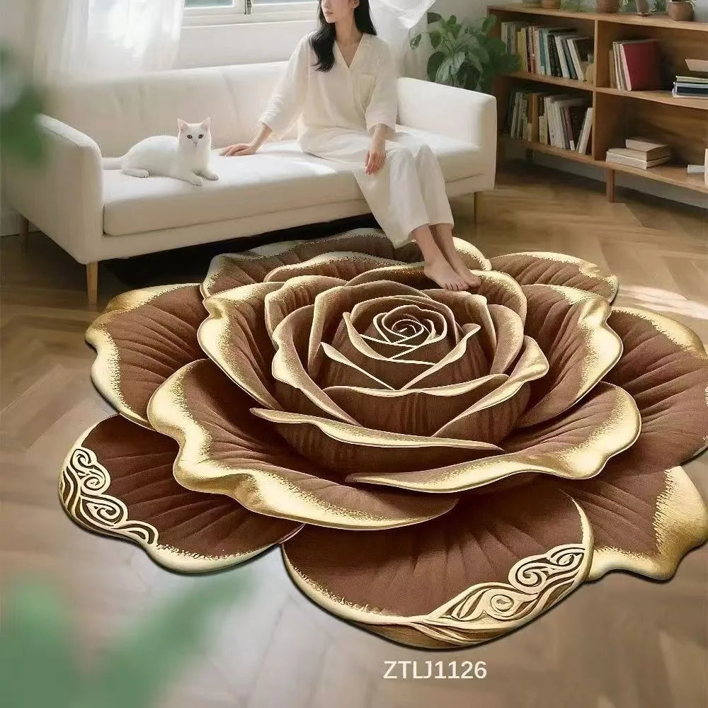 tapis 3d fleurs polyester moderne bleu jaune marron rose violet anti dérapant salon chambre