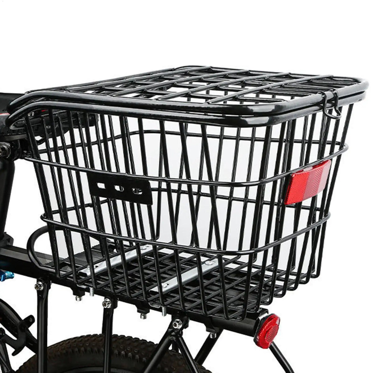 panier vélo arrière noir clips maille métallique sac rangement ciseaux pinces moderne