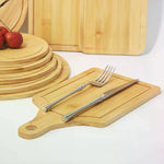 planche découper bois clair grain naturel fourchette couteau classique service pizza steak collation