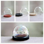 vase boule verre transparent base bois couvercle fleurs séchées