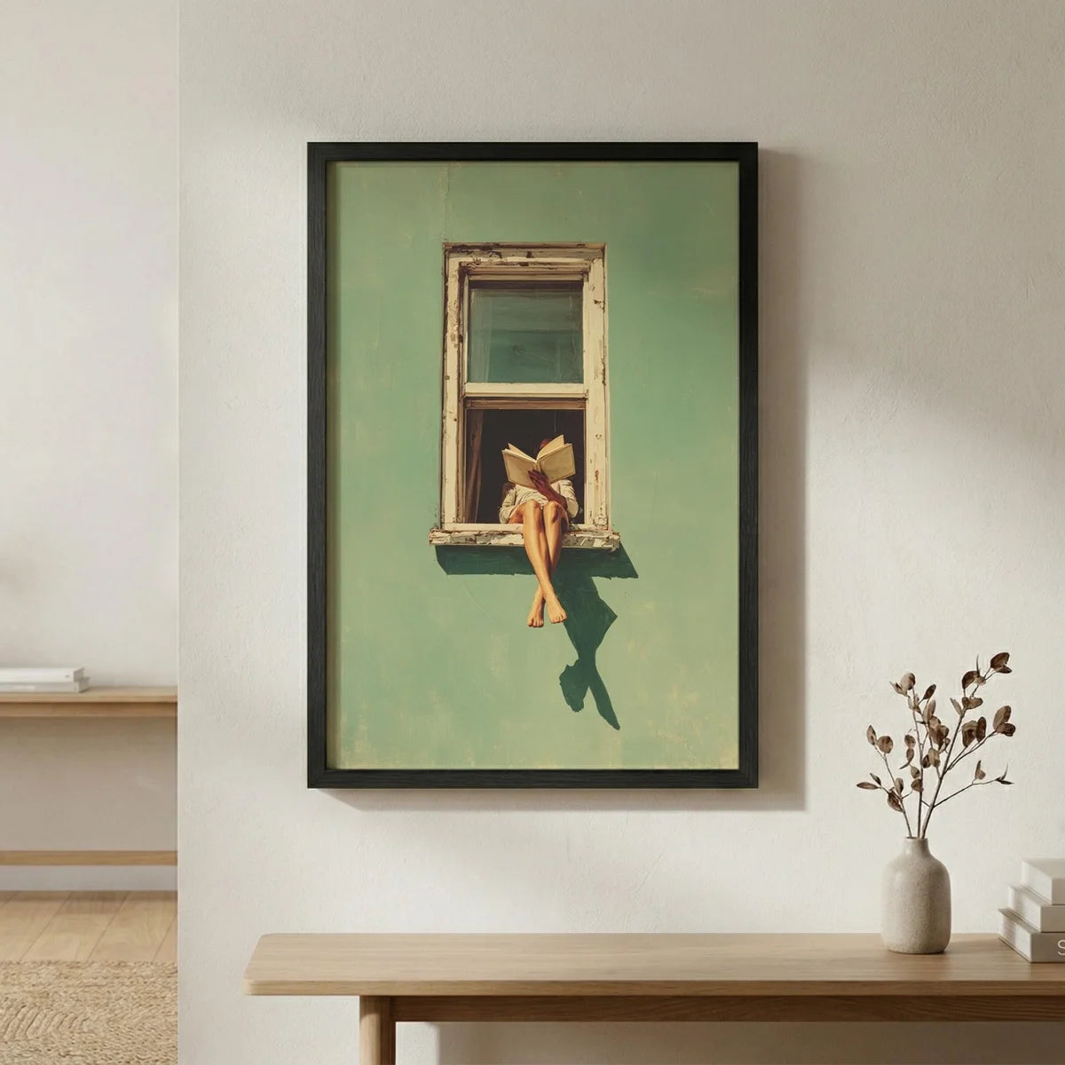 affiche décoration murale fille lisant fenêtre vintage minimaliste maison chambre bibliophile imprime toile française