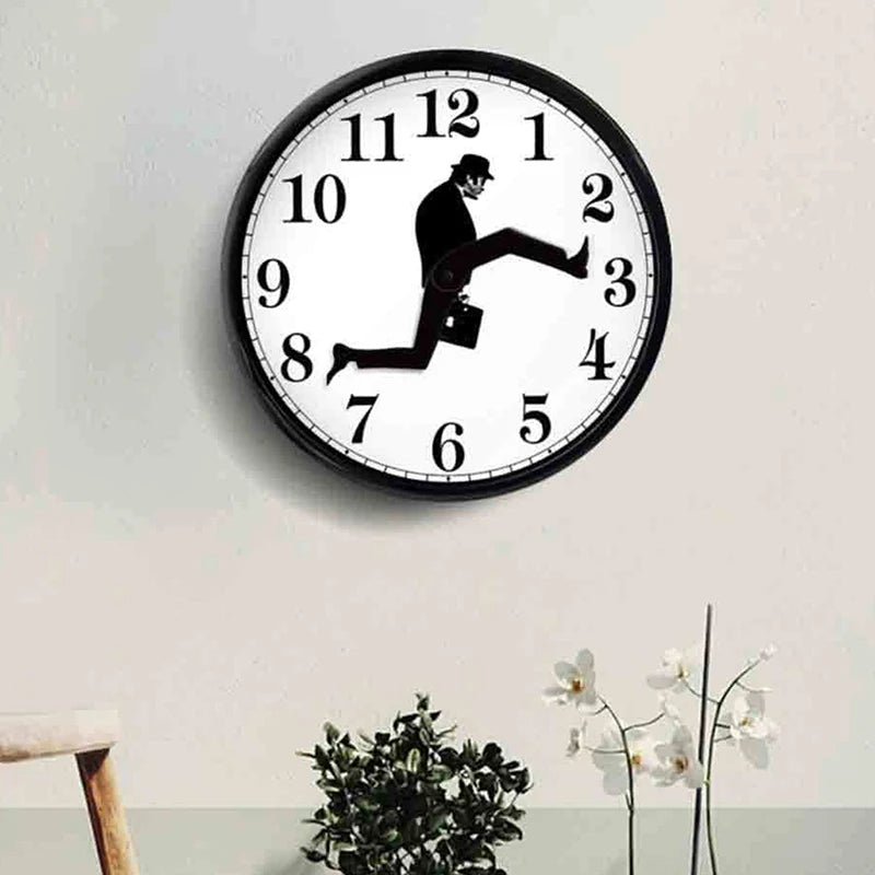 horloge murale moderne cadre noir fond blanc motif homme costume