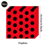 assiettes papier festives fourchettes couteaux serviettes nappe moderne points rouges noirs