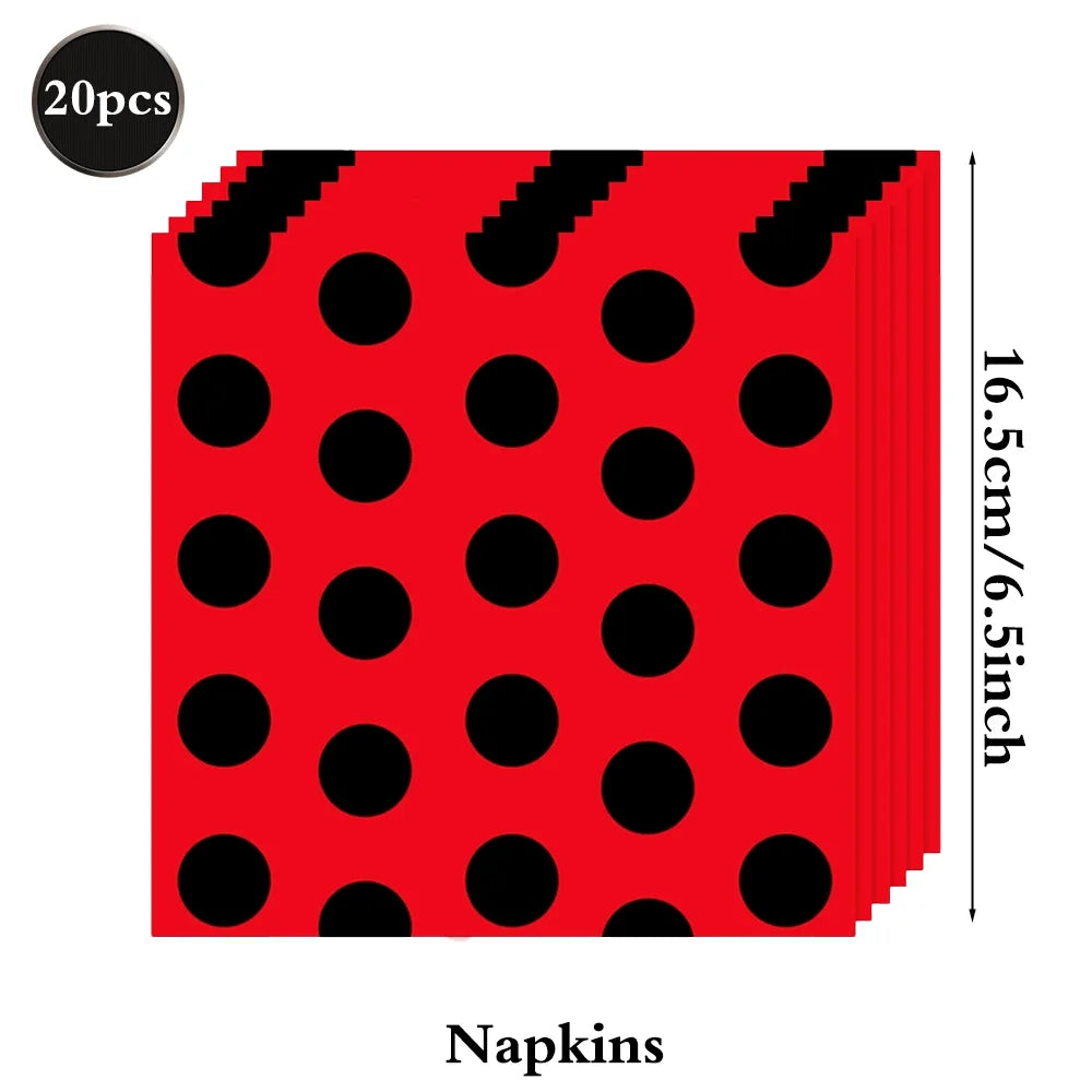 assiettes papier festives fourchettes couteaux serviettes nappe moderne points rouges noirs