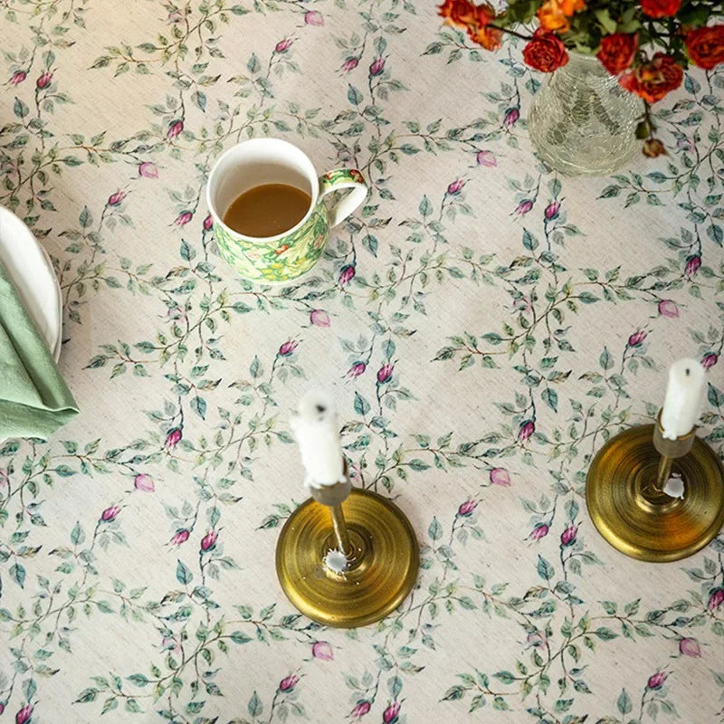 nappe fleurie imperméable résistante l'huile beige vert rose maison extérieur fête