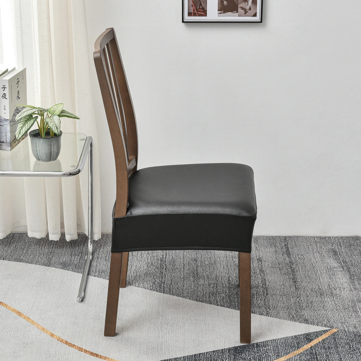 coussin chaise moderne noir uni imperméable adhésif lavable amovible polyester spandex cuisine banquet salon