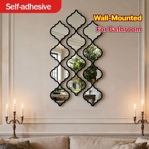 miroir noir moderne 12 pièces forme diamantée autocollant salon couloir