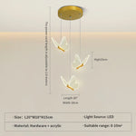 Suspension lumineuse papillon moderne acrylique transparente LED blanc doré chambre salon