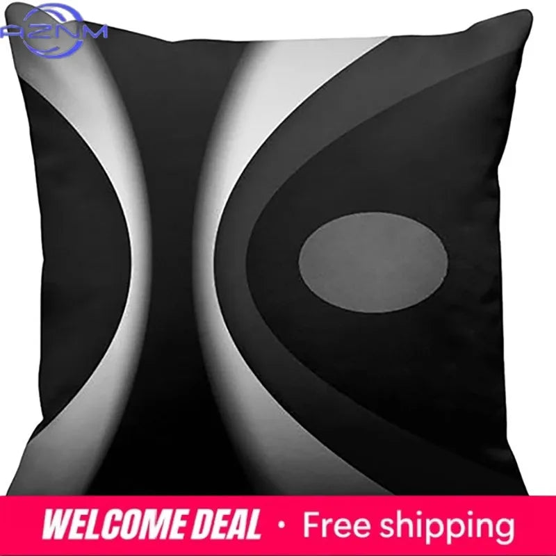 housses coussin motif géométrique noir blanc polyester respectueuses environnement 45x45cm moderne zippées chambre decoration