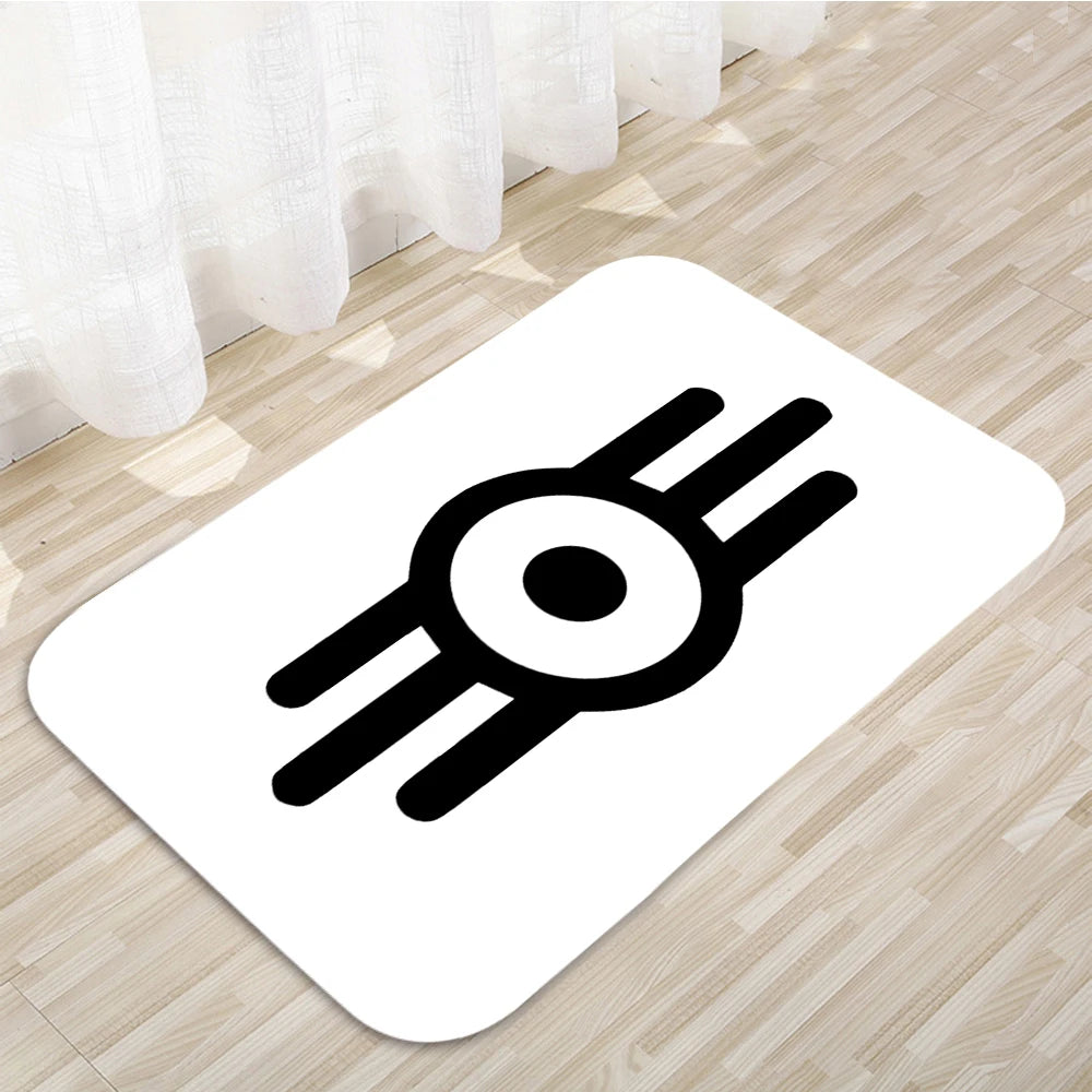 tapis noir bleu blanc logo vault tec antidérapant moderne graphique sol couloir polyester