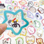 autocollants multicolores dessins animés sourires formes géométriques cartoon adhésif 50 pièces étiquettes transparentes amusantes