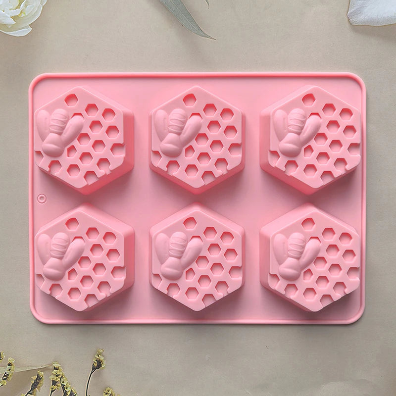 moule savon silicone hexagones nid d'abeille moderne rose violet bleu clair vert