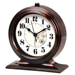 horloge table classique quartz aiguille brun foncé cadre bois chiffres romains transparent verre vintage