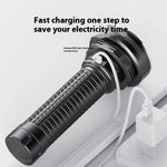 torche led rechargeable 50w intense 500m lumiere blanche noire robuste camping pêche