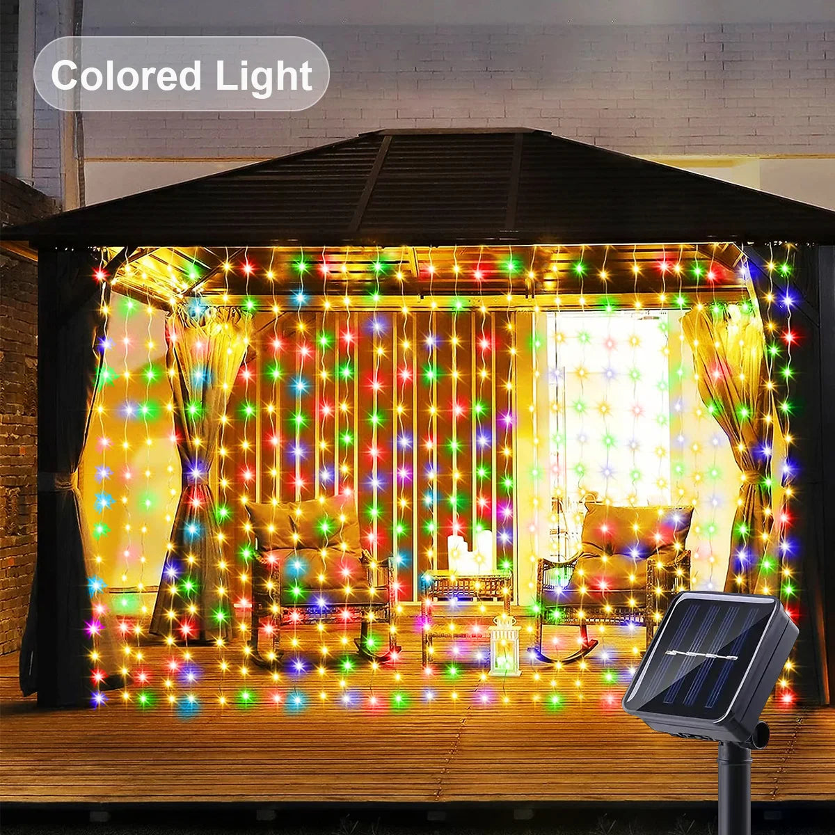 rideau lumineux led blanc multicolore clips moderne panneau solaireextérieur noël vacances