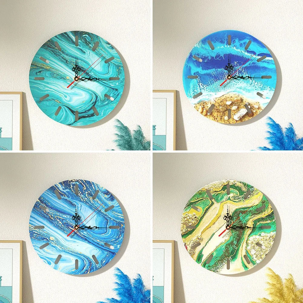 kit fabriquer cadran horloge murale motifs vagues sable moderne blanc doré bleu turquoise