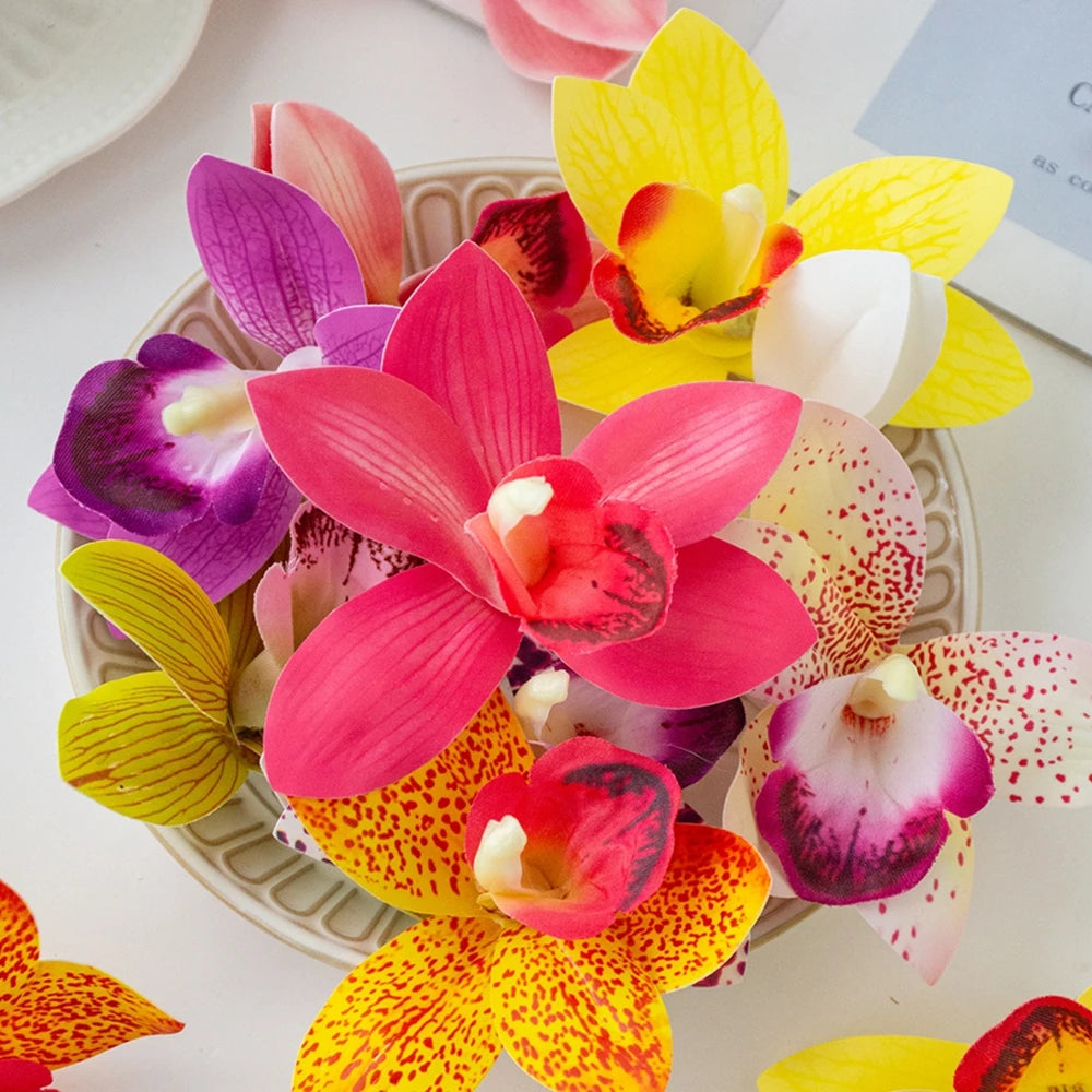 décoration intérieure orchidées artificielles soie violet rose jaune blanc réaliste festif mariage anniversaire