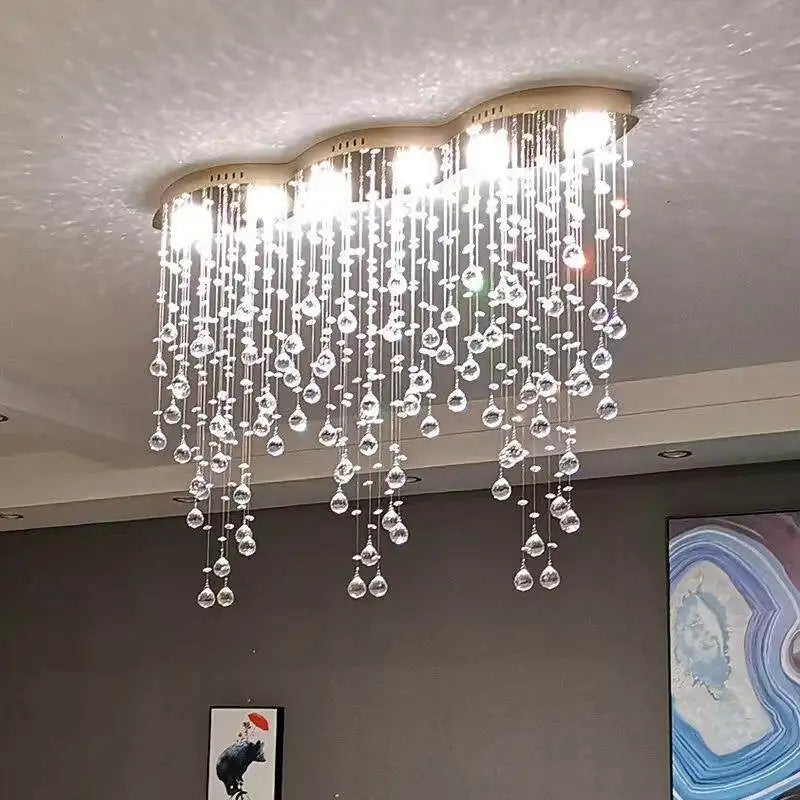 lampe suspendue moderne transparente cristal dorées élégante gouttees 100w 24v led