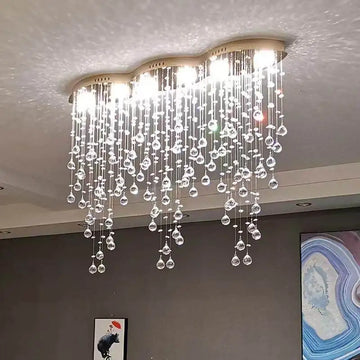 lampe suspendue moderne transparente cristal dorées élégante gouttees 100w 24v led