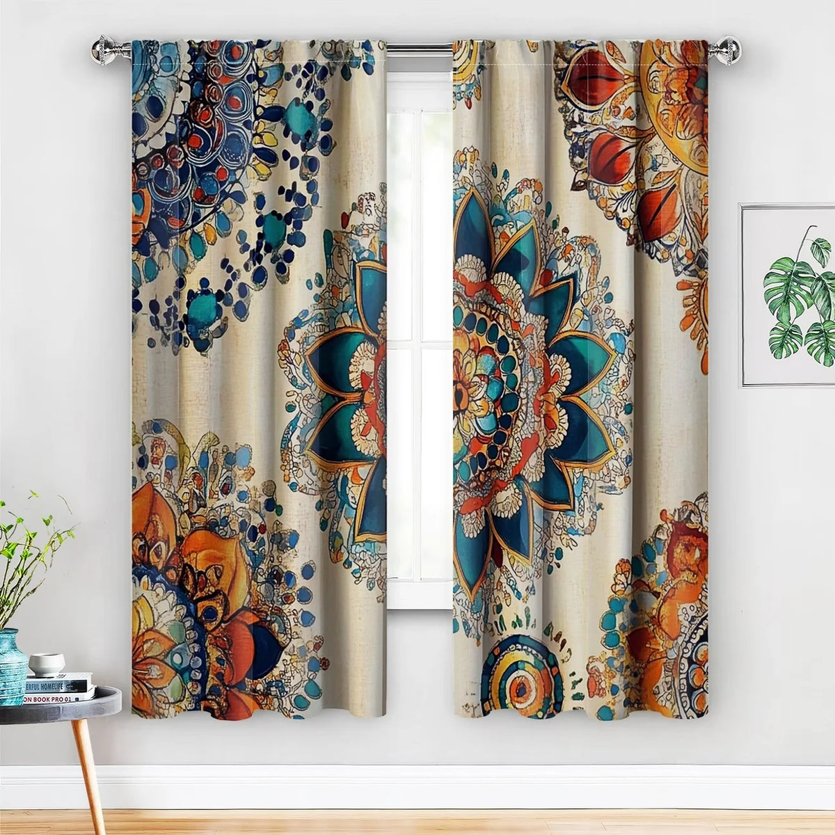 rideau imprimé floral abstrait moderne ethnique 100 polyester opaque anneaux métalliques fenêtre pièces