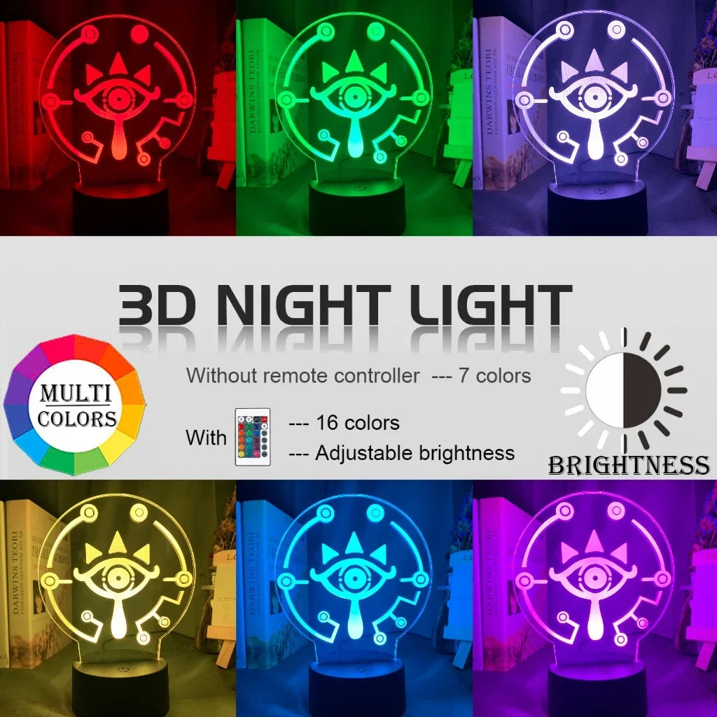 veilleuse nuit 3d oeil stylisé couleurs vert rouge bleu jaune violet moderne minimaliste télécommande