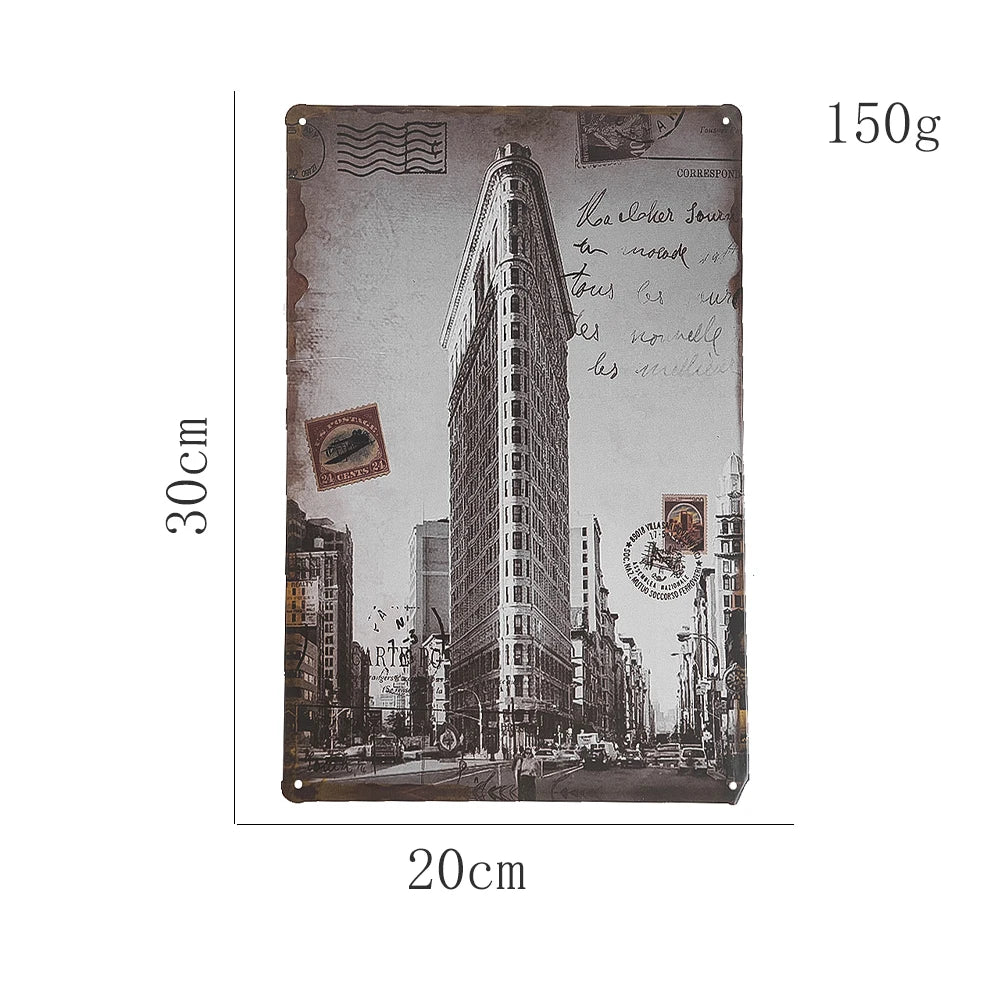 décoration murale vintage empire state building écriture manuscrite urbain ornements créatifs beige marron gris