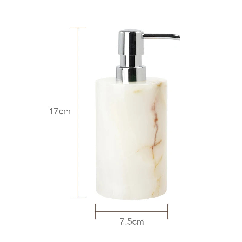 ensemble accessoires salle bain marbre blanc onyx distributeur savon plateau pot brosse dents