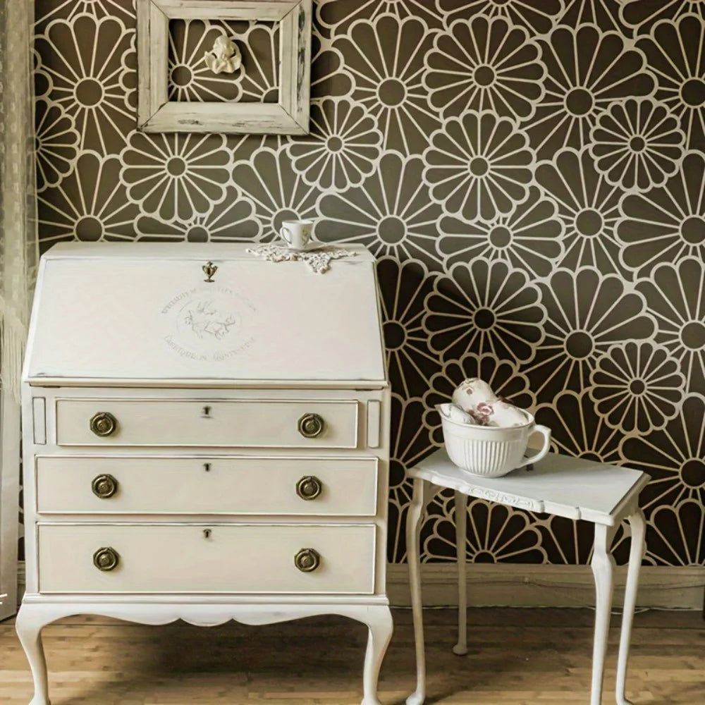 pochoirs stencil fleurs stylisées blanc artisanal decoratif peinture murale scrapbooking coloriage gaufrage album cartes