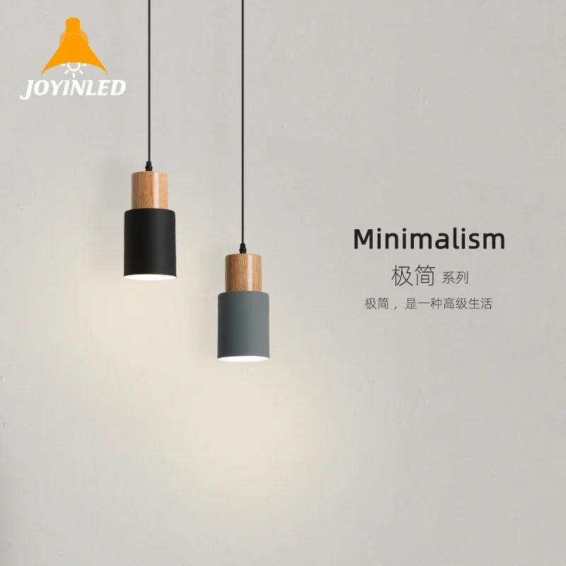 Lampe de chevet suspendue nordique minimaliste en bois et métal couleur brun
