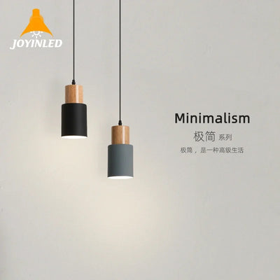 Lampe de chevet suspendue nordique minimaliste en bois et métal couleur brun