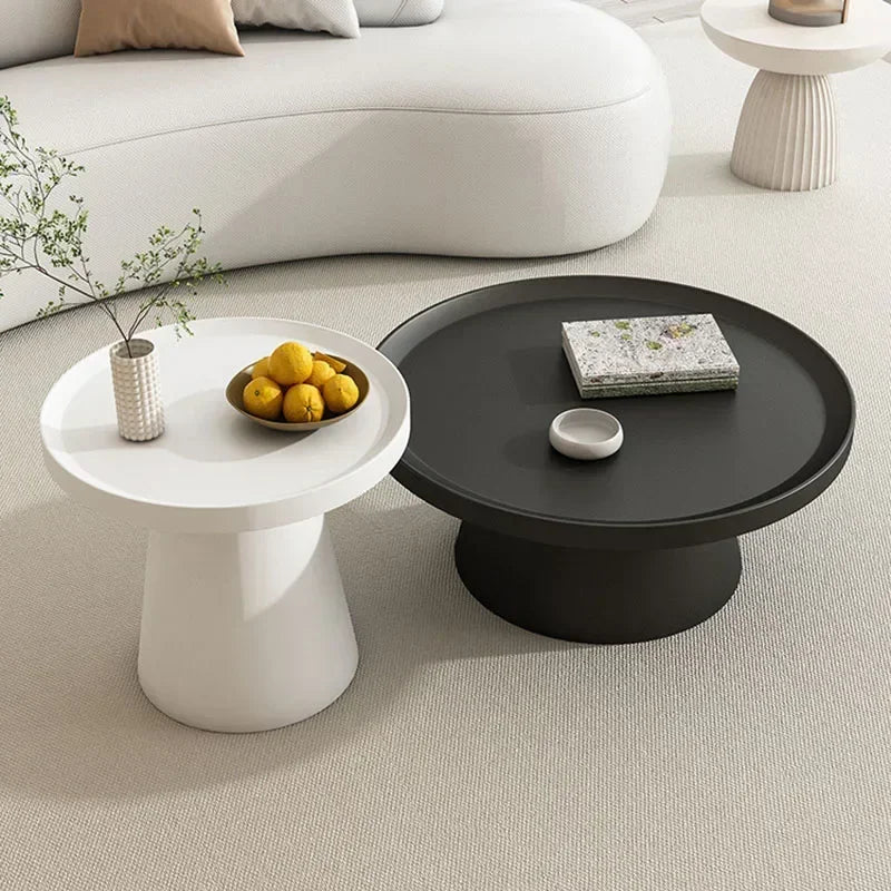 table basse moderne minimaliste ronde fer noir blanc salon maison