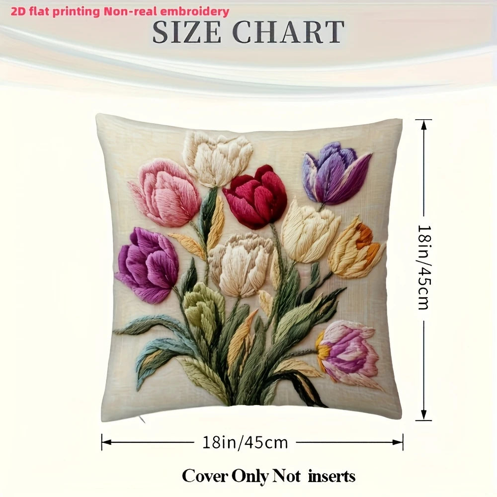 housse coussin décoratif floral tulipes relief coloré zip invisible 45x45cm