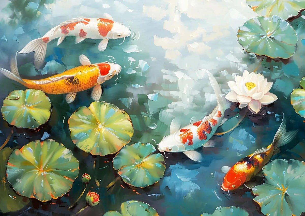 kit peinture numéros toile poisson koi fleur lotus cadre décoration maison