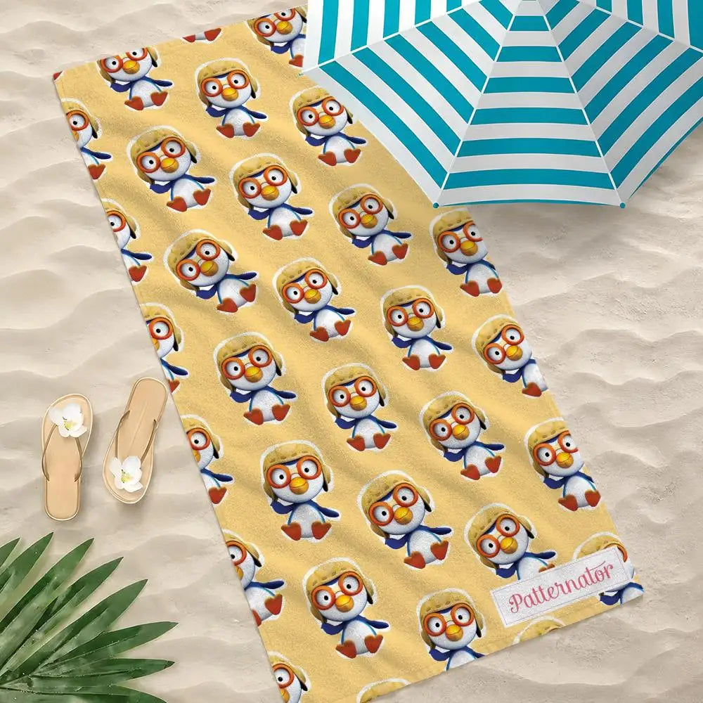serviette plage microfibre enfant motif pororo séchage rapide grande douce blanche jaune bleu